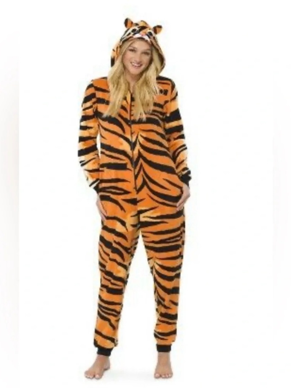 Nick & Nora Tiger 1 Piece Pajamas PJs Sleeper Costume Adult Small Zipper